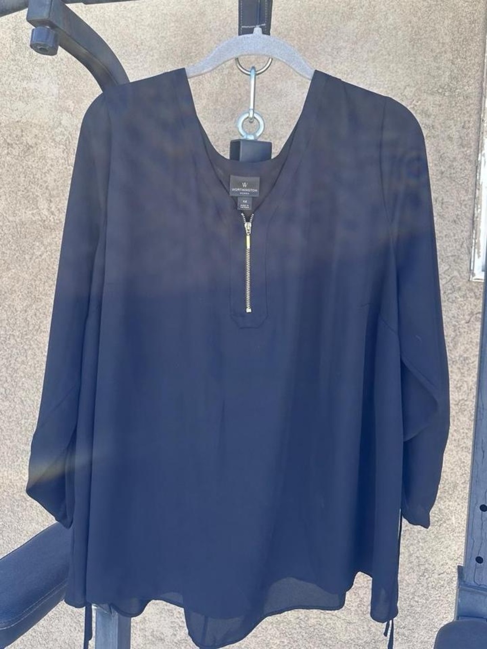 Worthington Black Long-Sleeve Zip-Front Blouse - Picture 6 of 7